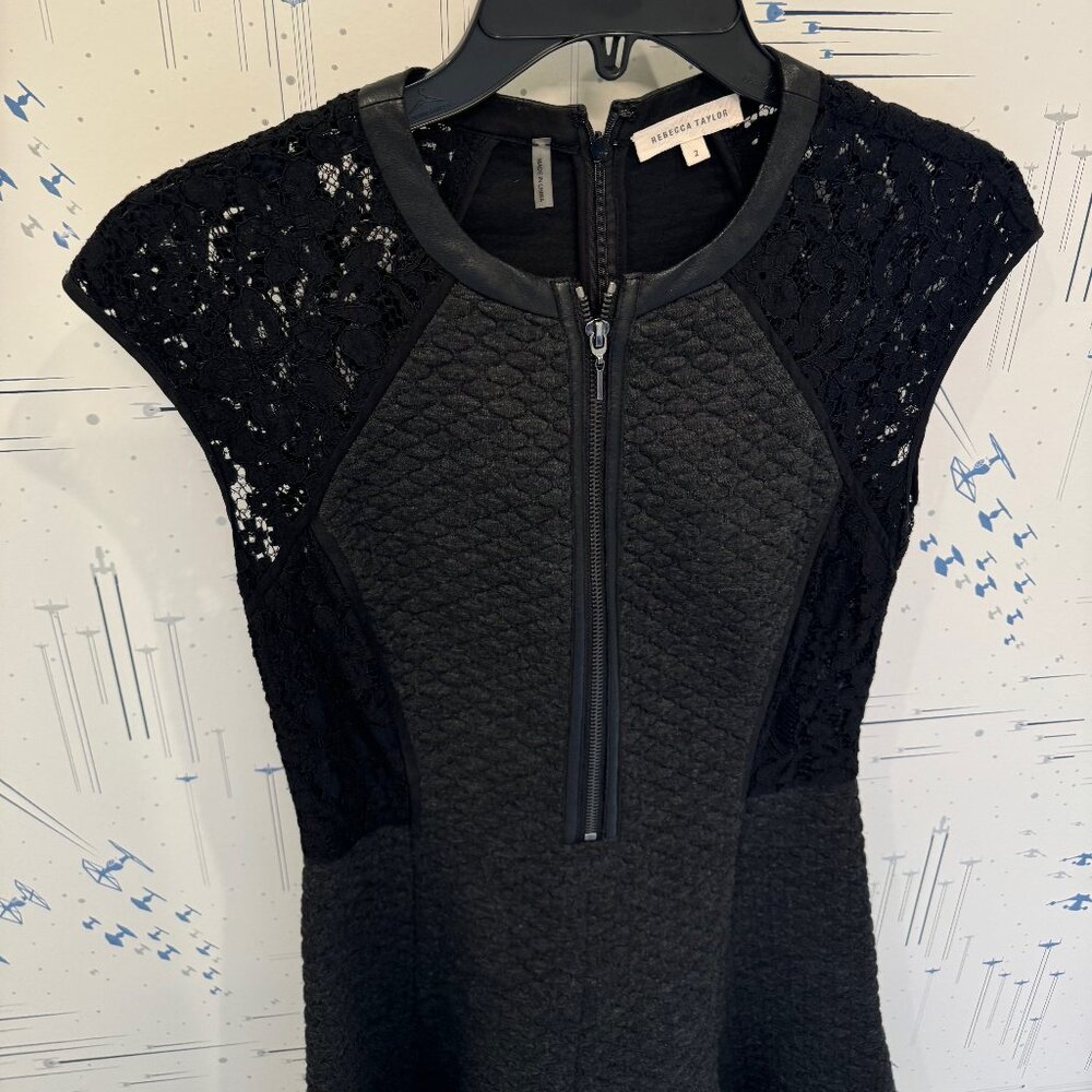 Rebecca Taylor Black Cap-Sleeve, Textured Dress - Picture 3 of 8